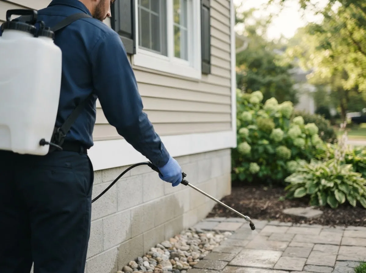 Pest control technician inspecting a home in Lignite, ND